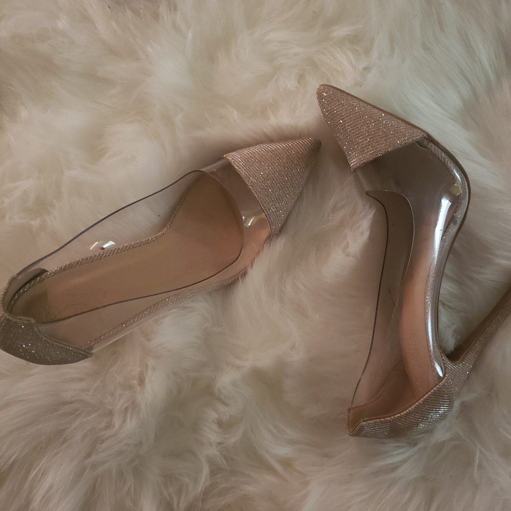 Gold and clear high heels